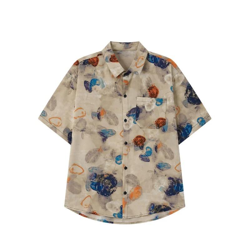

Men s Short Sleeve Shirt Watercolor Pattern Pocket Design Oversize Casual Top for Daily L хакі
