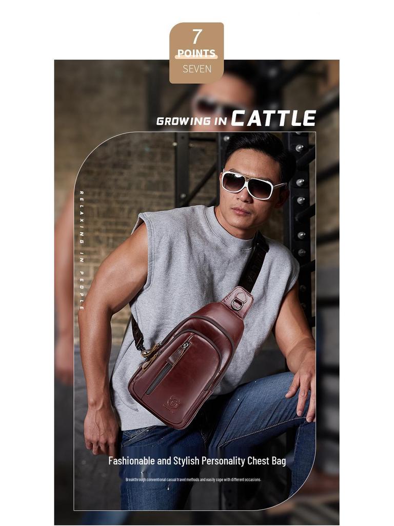 Cow Captain Men's Genuine Leather Crossbody Chest Bag - Top Layer Cowhide Multifunctional Sports Casual Bag