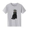 Black Cat Potted Cartoon Printed Short Sleeve Round Neck SpringSummer Versatile Fashion Womens Tshirt