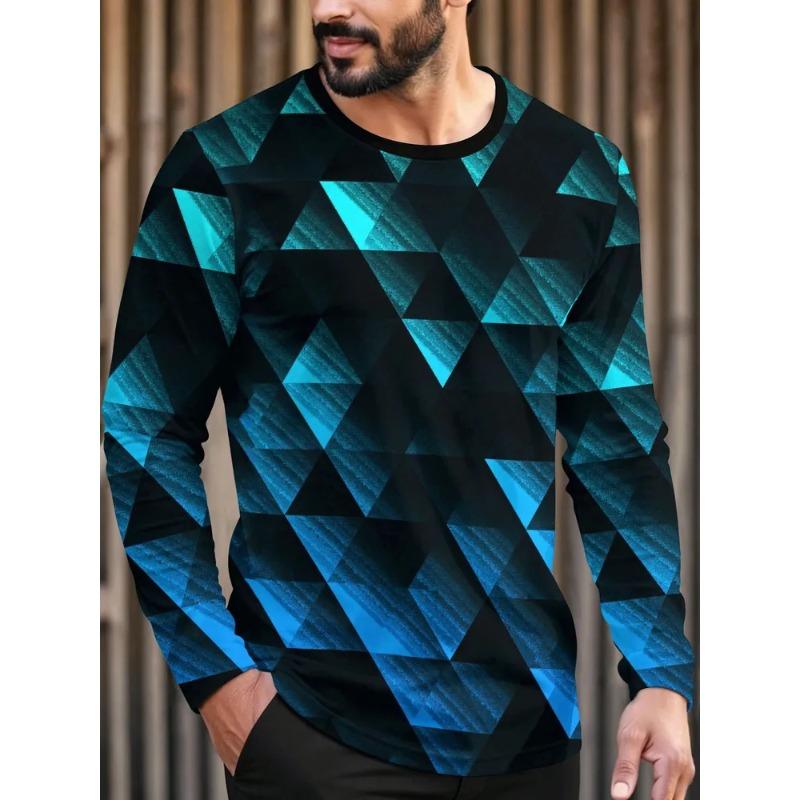 Men's 3D Printed Crew Neck Long Sleeve T-Shirt Fashion Versatile Trend Breathable Casual