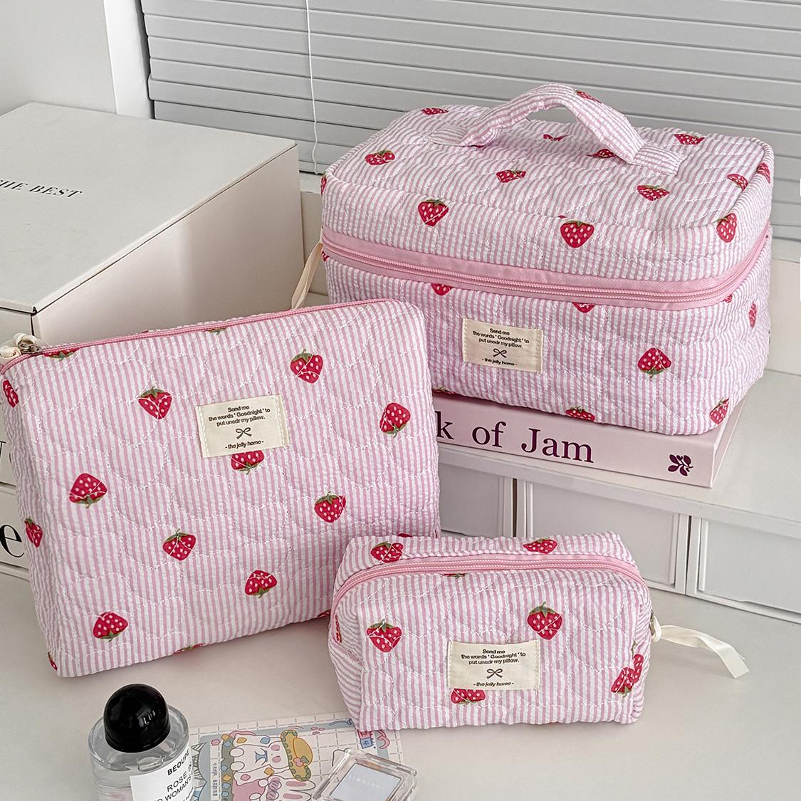 

3 Set Red Floral Tote Women s Bag Pouch Large Capacity Cosmetic Storage Clutch Bag Ladies Corduroy Makeup Pouch Makeup Bag