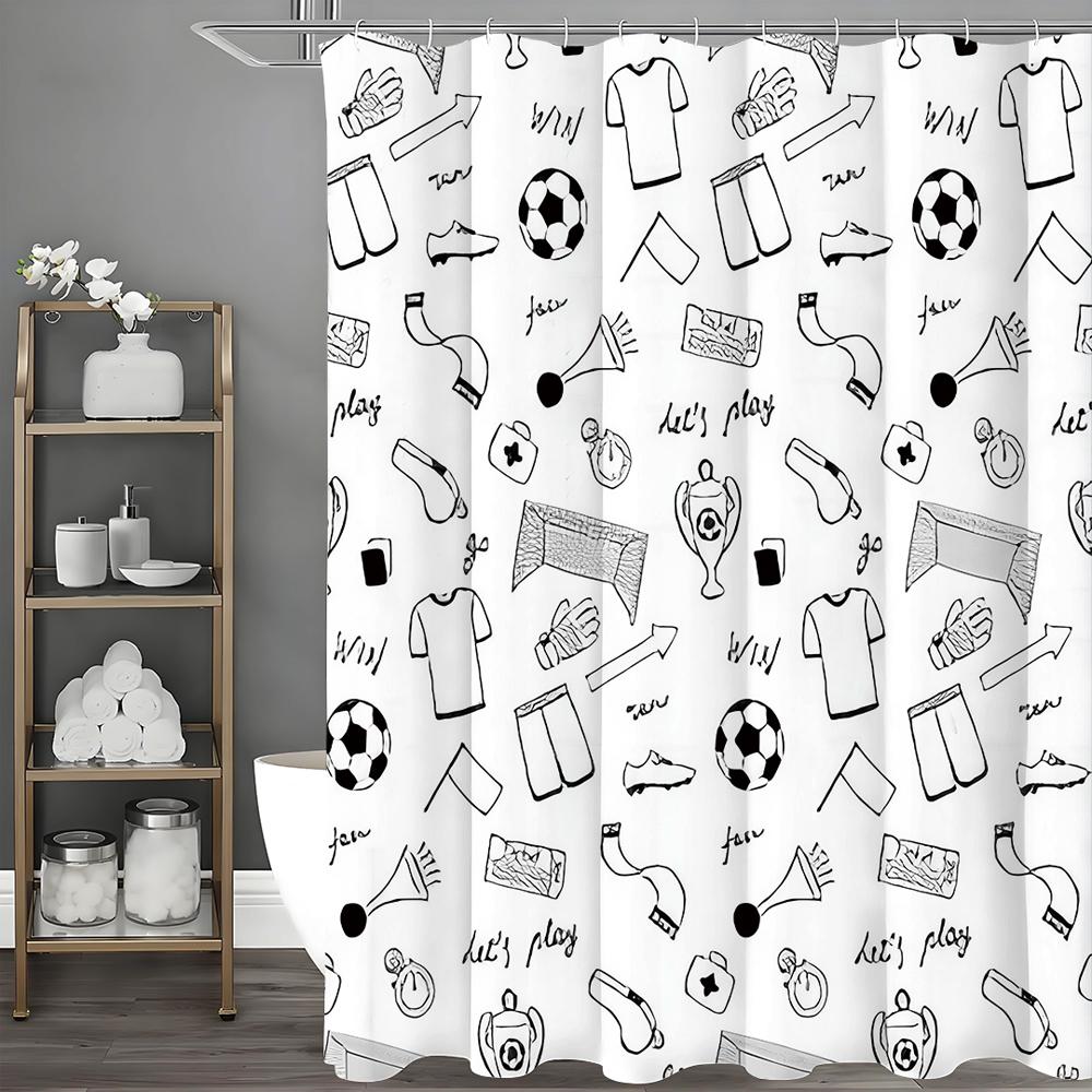 

Cartoon Football Flag Trophy Soccer Net Pattern Shower Curtain, Bathroom Decorative Shower Curtain, Waterproof Shower Curtain wi 90*180cm