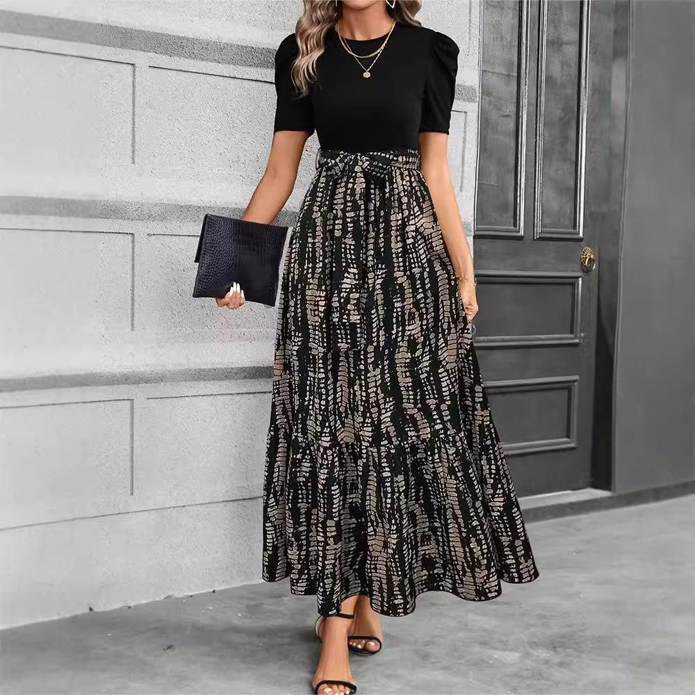 Women's Floral Print High Waist Elegant Dress - European & American Fashion