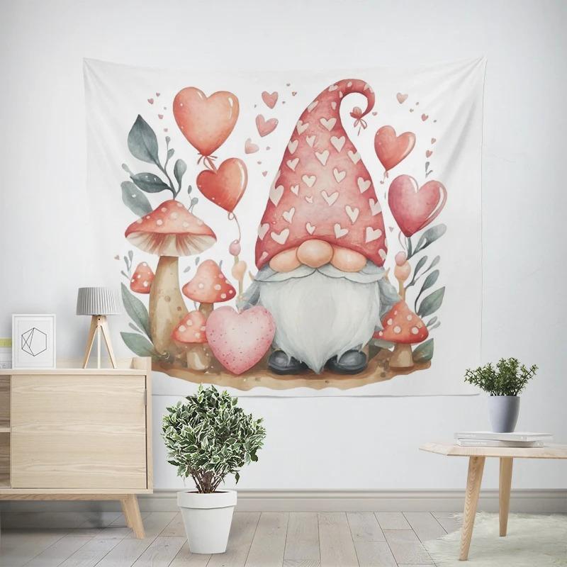 Christmas New Year Gnome Love Pattern Tapestry Living Room Sofa Car Interior Decoration Tapestry