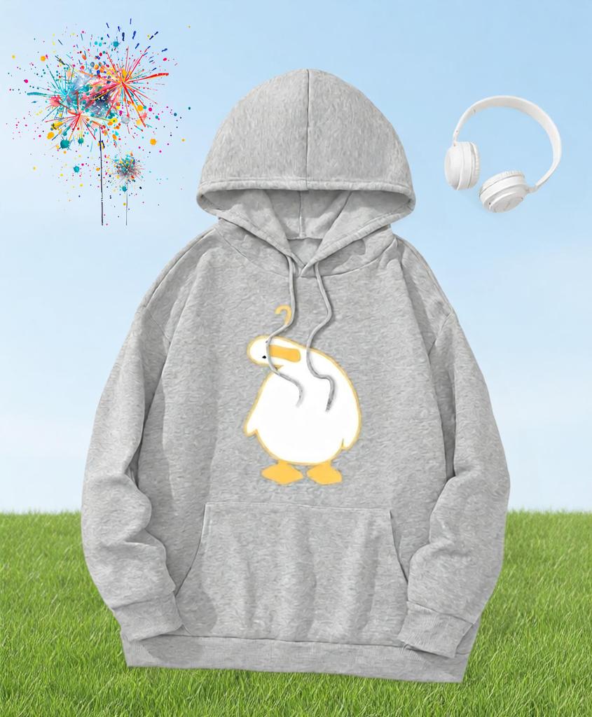 Cute Crooked Duck Graphic Print Hoodie Women's Autumn Winter Top with Pocket Long Sleeve Female Trendy Causal Aesthetic Clothing