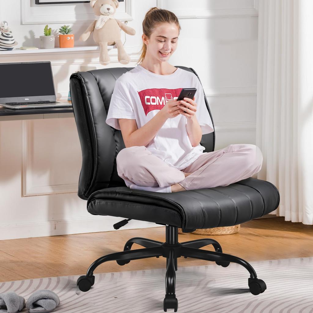 COMHOMA Desk Sofa Office Rocking No Wide Swivels with 10cm Height PU Light and Small Seats One Small Space Chair, Cross-legged Chair, Chair,