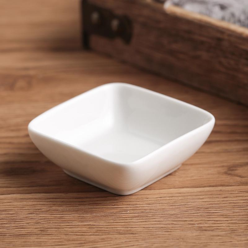 Pure White Square Ceramic Dipping Dish - Small Sauce Dish for BBQ, Hot Pot, Sauces, Flavoring & Seasoning