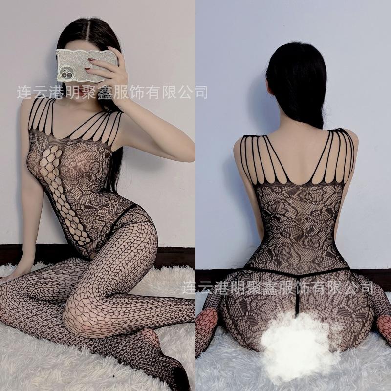 Sexy lingerie one-piece stockings mesh sexy black silk perspective seduction crotch passion free bed large size
