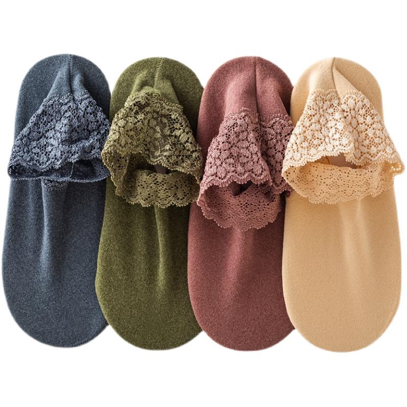 6pcs=3 Pairs Autumn Winter Women Soft Velvet Lace Socks Thick Silk Socks Non-Slip Bottom Solid Fashion Lace Breathable Sock