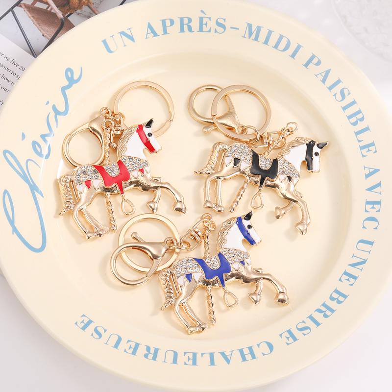 Rhinestone Horse Keychain Stylish Animal Pendant Decorative Key Ring For Women Bag Charm Hanging Lucky Gift