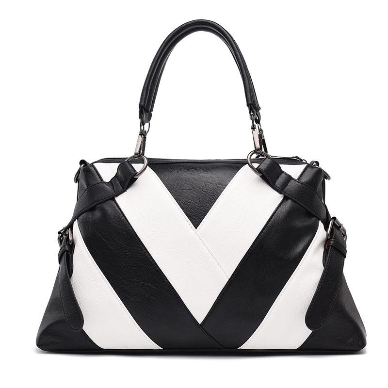 Women Shoulder Bag Portable Large Bag Soft Leather Contrast Color Large-capacity Shoulder Bag