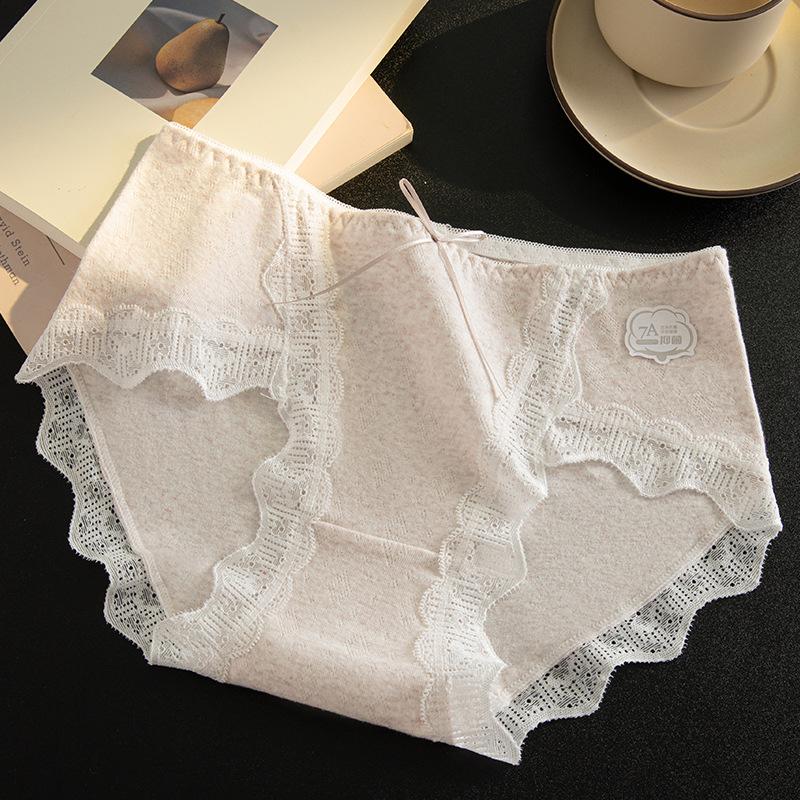 Damen Sexy Spitze Saum Baumwollzwickel Hoher Schlitz Ohne Abdrücke Mittelhohe Taille Slips