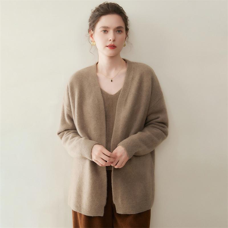 Autumn/Winter Elegant Solid Color Cashmere Women's Cardigan Coat