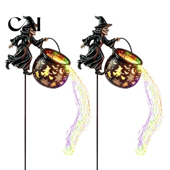 Dynamic LED Swirling Brew Light Halloween Witch Cauldron Yard Light, Flying Silhouette Garden Stake with Colorful Glowing Art for LED, Spooky Outdoor