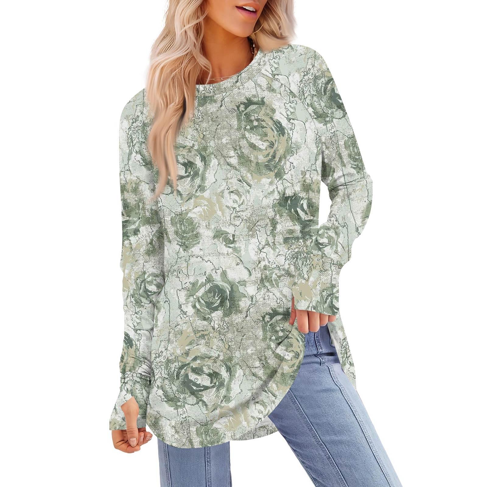 

Женская толстовка большого размера с графическим принтом, длинный рукав, спущенное плечо, круглая рубашка, топы, винтажная одежда XXXL зелёный