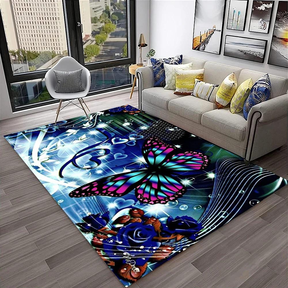 3D Luxury Dream Butterfly Flower Carpet Non-slip Floor Mat for Home Living Room Bedroom Sofa Washable Kid Play Area Decor Rug