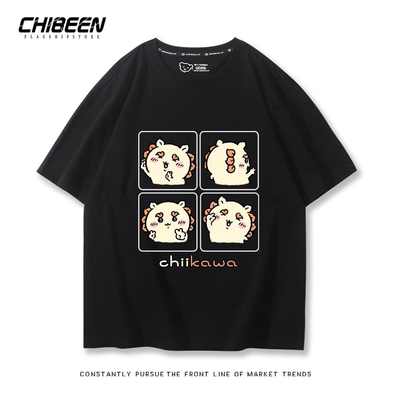 Chiikawa Cute Four-cell Pattern T-shirt Summer High Quality 100% Cotton T-shirt Casual Comfortable Loose Men's T-shirt