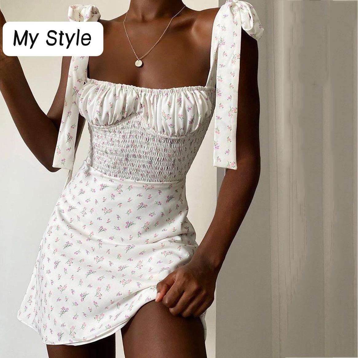 

Летнее женское сексуальное модное плиссированное платье трапециевидной формы с цветочным принтом и шнуровкой на подтяжках, винтажное повседневное платье Omighty, элегантное Vestdio, летнее платье высокого качества