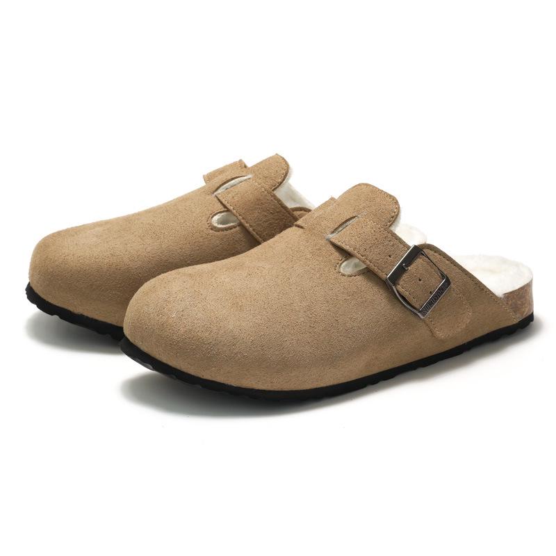 RUIZUSTOCK Winter Cork Slippers: Warm Velvet & Cotton Sandals for Men and Women, Frosted for Outdoor Wear