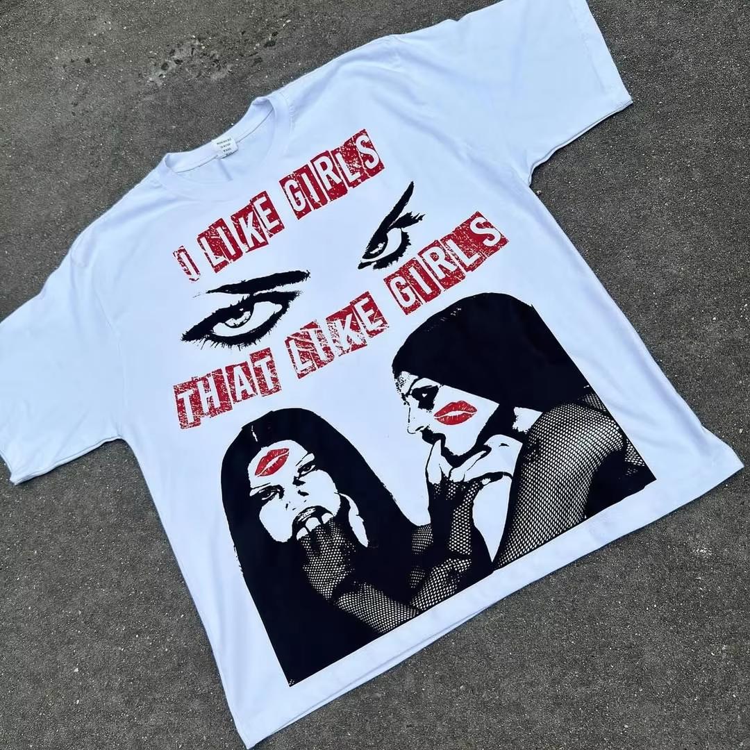 

American Block New Era Culture Sexy Girl Shadow Portrait Art Print Cotton T-shirt Men Casual Loose Trend Versatile Short Sleeves 4XL