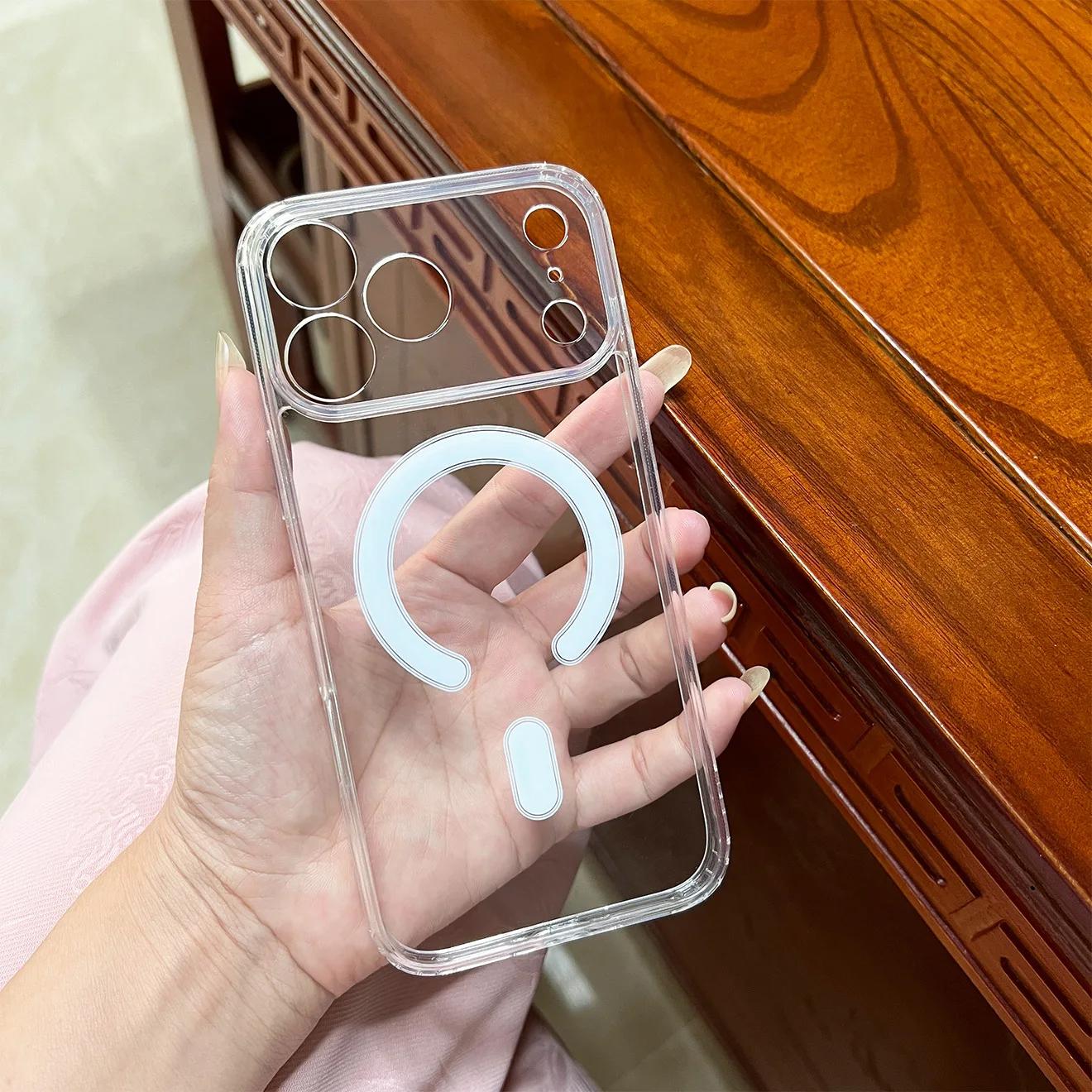 

Crystal Clear Hard Phone Case For iPhone Air 17 Pro Max 16 15 Plus 14 13 12 11 Magsafe Magnetic Original Transparent Cover Funda iPhone 15 Plus
