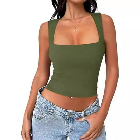 European-American Style Sleeveless Square Neck Milk Silk Camisole for Women