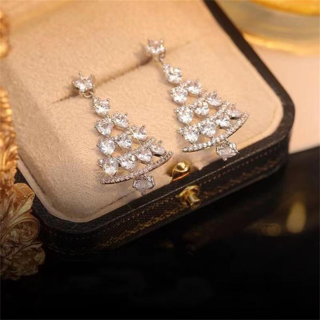 Vintage Crystal Zircon Christmas Tree Earrings for Women Temperament Rhinestone Tassel Drop Earrings Party Jewelry Bijoux Gifts