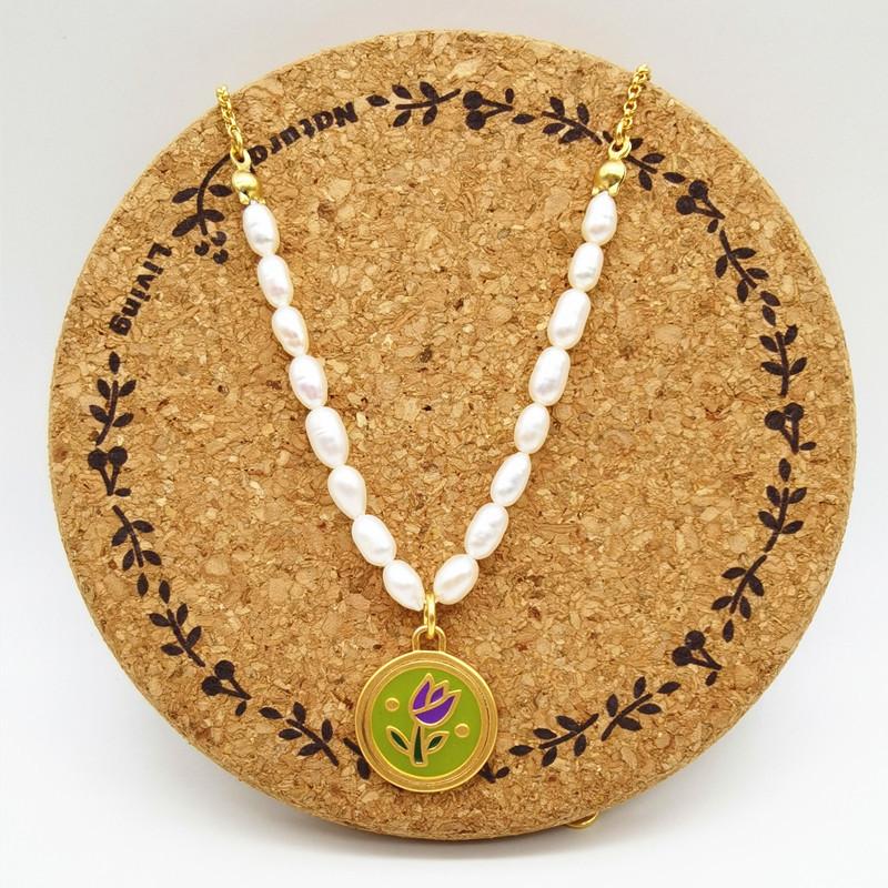 Meier Bone chain freshwater pearl pendant casualins necklace retro enamel bamboo necklace