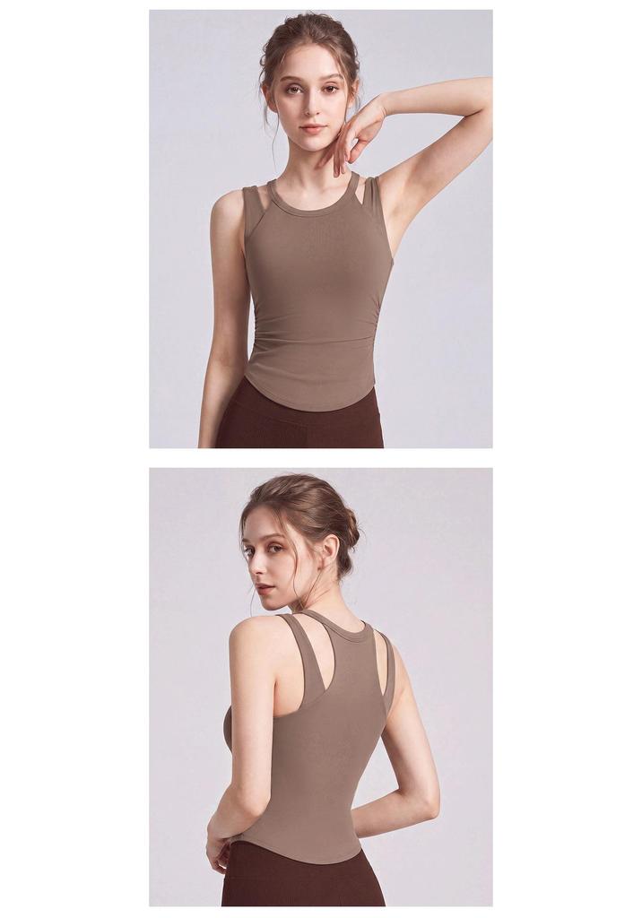 Women's European & American Yoga Vest: Layered, Waist-Cinching, Slimming, Quick-Dry, Breathable Sports Fitness Top