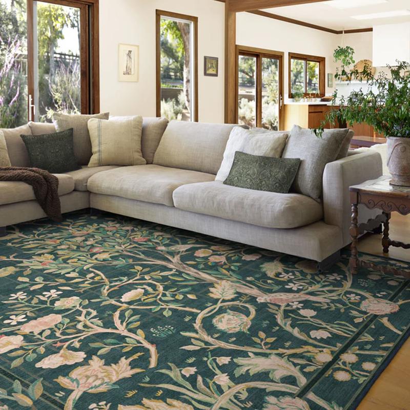 Living Room Carpet Large Size Bedroom Bedside Floor Mat Machine Washable Carpets Spring Flowers Plant Retro Home Decoration Rug