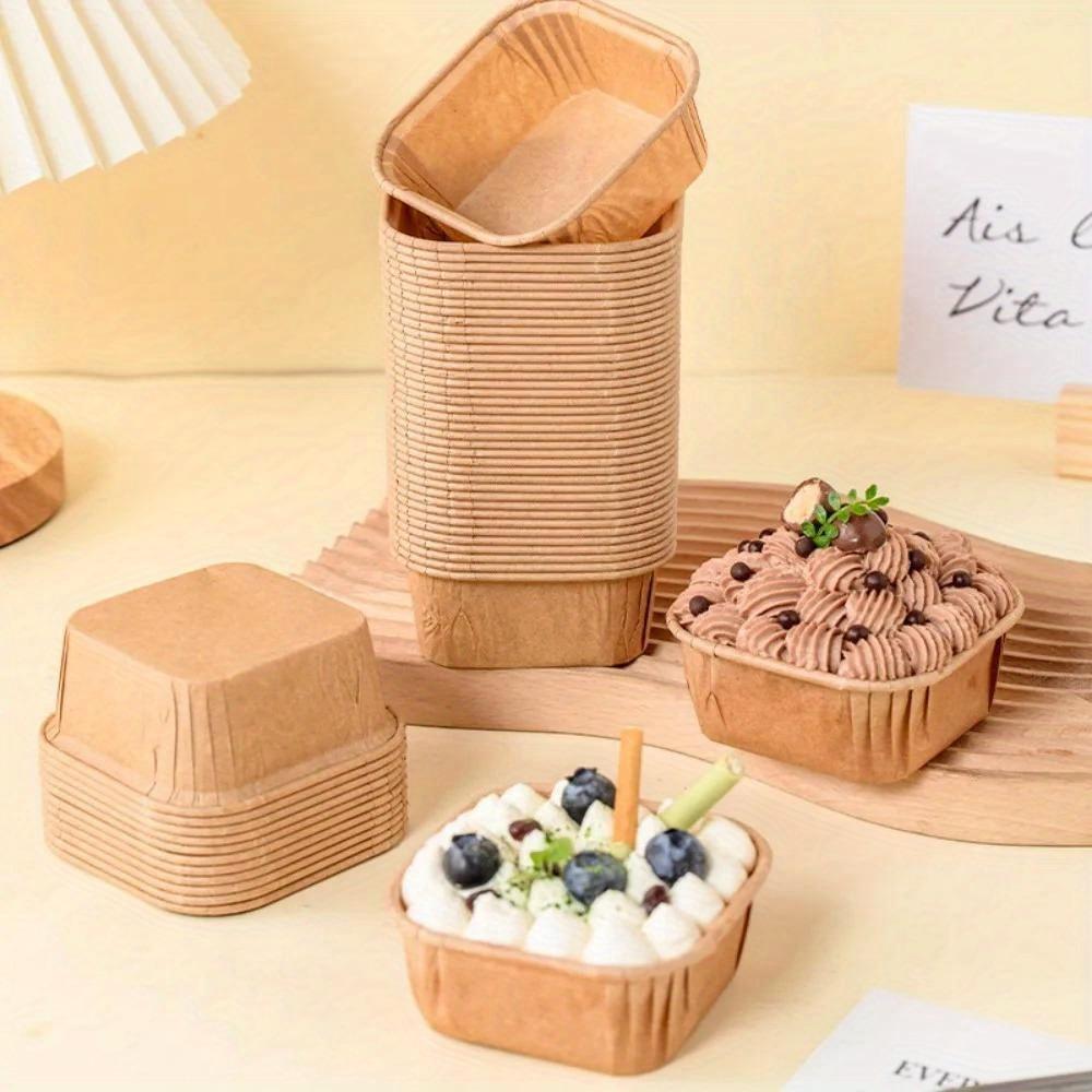 50Pcs Muffin Cupcake Paper Cups Square Cupcake Liner Baking Muffin Box Cup Case Kitchen Wedding Party Cake Decoration Cake Mold