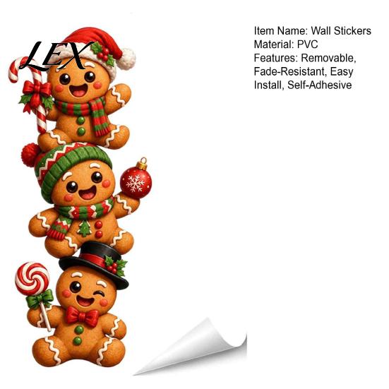 Christmas Party Atmosphere Props 3D Wall Stickers, Self?Adhesive PVC Decals, Reindeer Santa Removable Stickers Gingerbread Snowman Xmas Decor