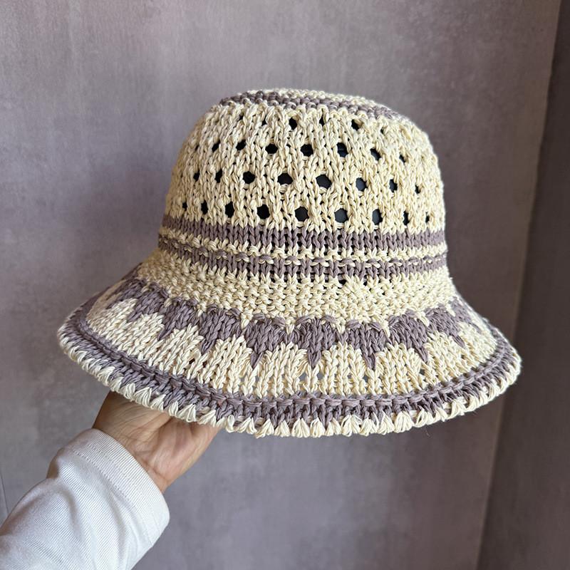 Ladies Summer Polyester Pattern Hollowed Out Hat With Sunshade And Quickdry Breathable Fabric For Casual Wear