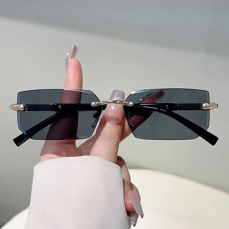 Rimless Irregular Rectangle Sunglasses Women For Men Vintage Sun Glasses Luxury Brand Designer Punk Popular Hip Hop Eyewear