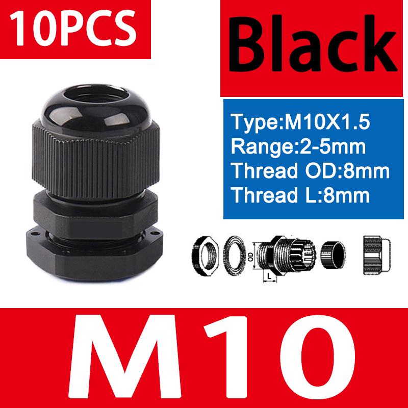 10pcs Waterproof Cable Gland M8 M12 M16 M20 M25 M32 M40 Black Plastic Seal Joint Nylon  IP68 White Cable Fixing Nylon Connector