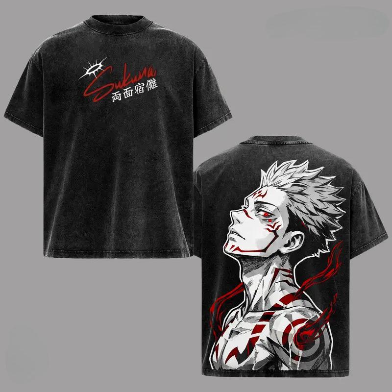 

Ryomen Sukuna Jujutsu Kaisen Clothing Men Women Manga T-shirts Vintage Washed T Shirt Casual Cotton Tee Harajuku Male Tshirt S чёрный