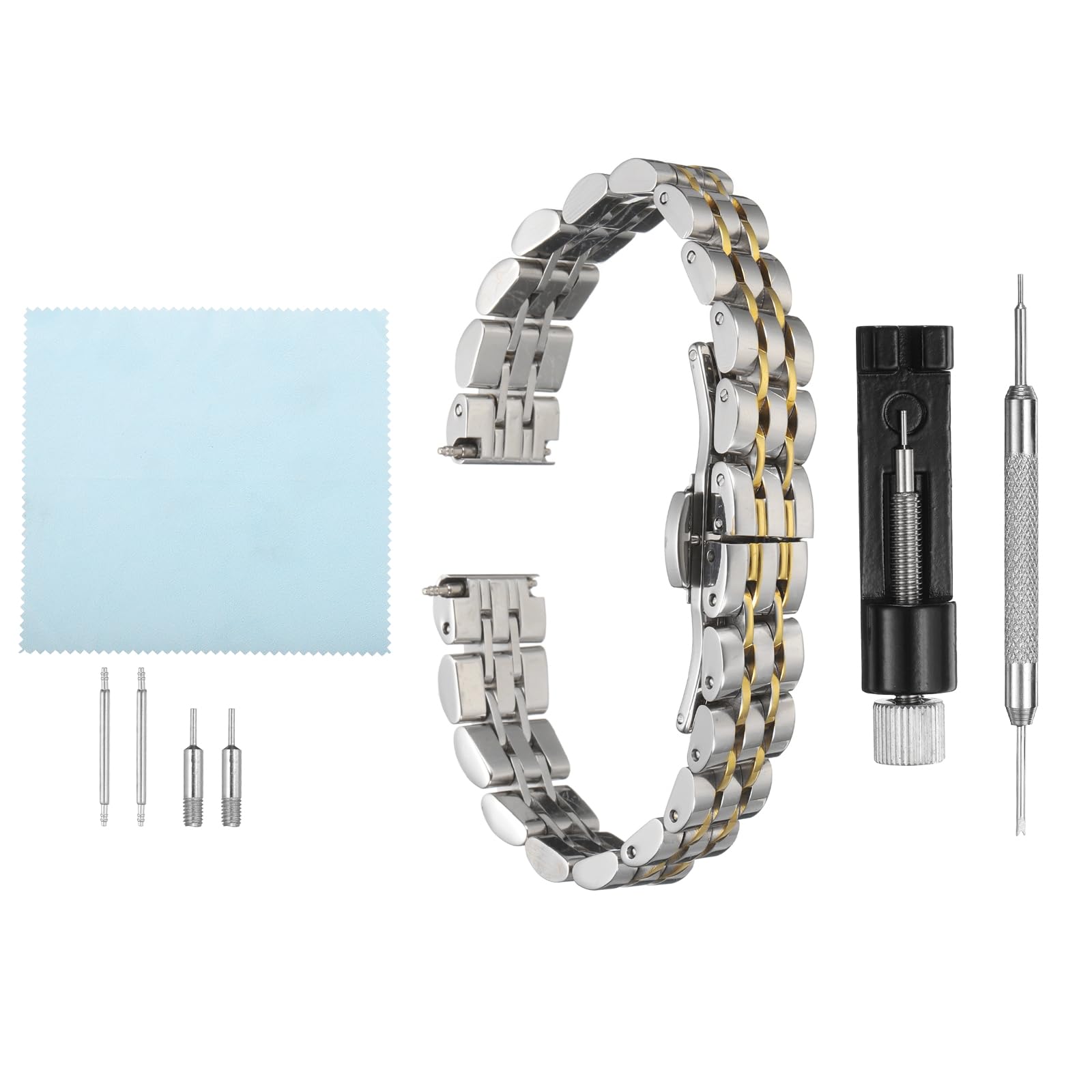 

[uxcell] Stainless Steel Mesh Watch Band 12mm Quick Release Metal Watch Strap Adjustable Folding Butterfly Clasp Replacement Band for Men and Women,