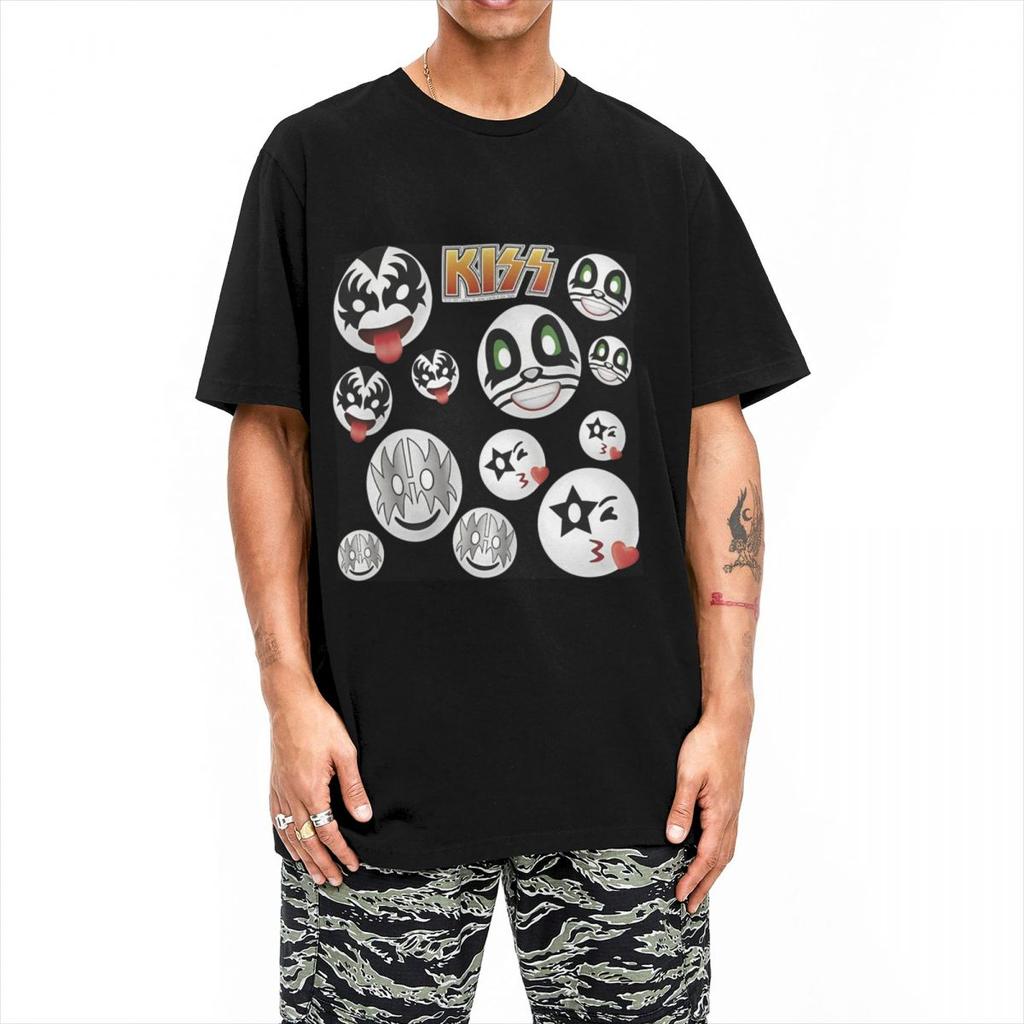 Men's Kiss Band T-Shirts Rock and Roll 100% Cotton Top Tees Summer Y2K Funny Short Sleeve O-Neck Trendy Casual T Shirt