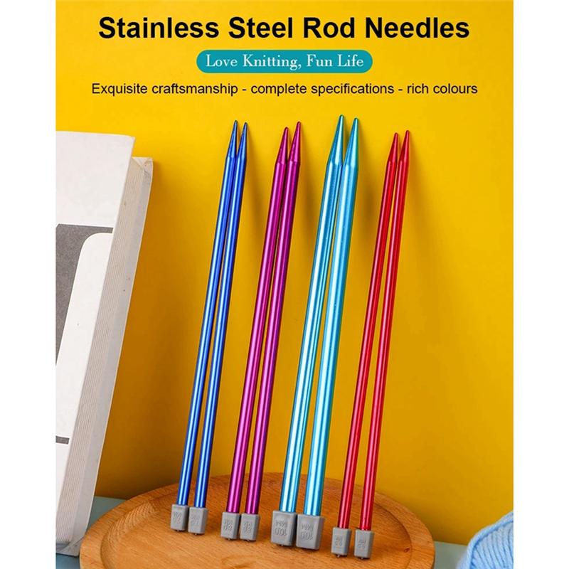 M-Modern-14PCS Stainless Steel Knitting Needles Set Pointed Needles Knitting Crochet Supplies For Beginners Handmade(2-10Mm)