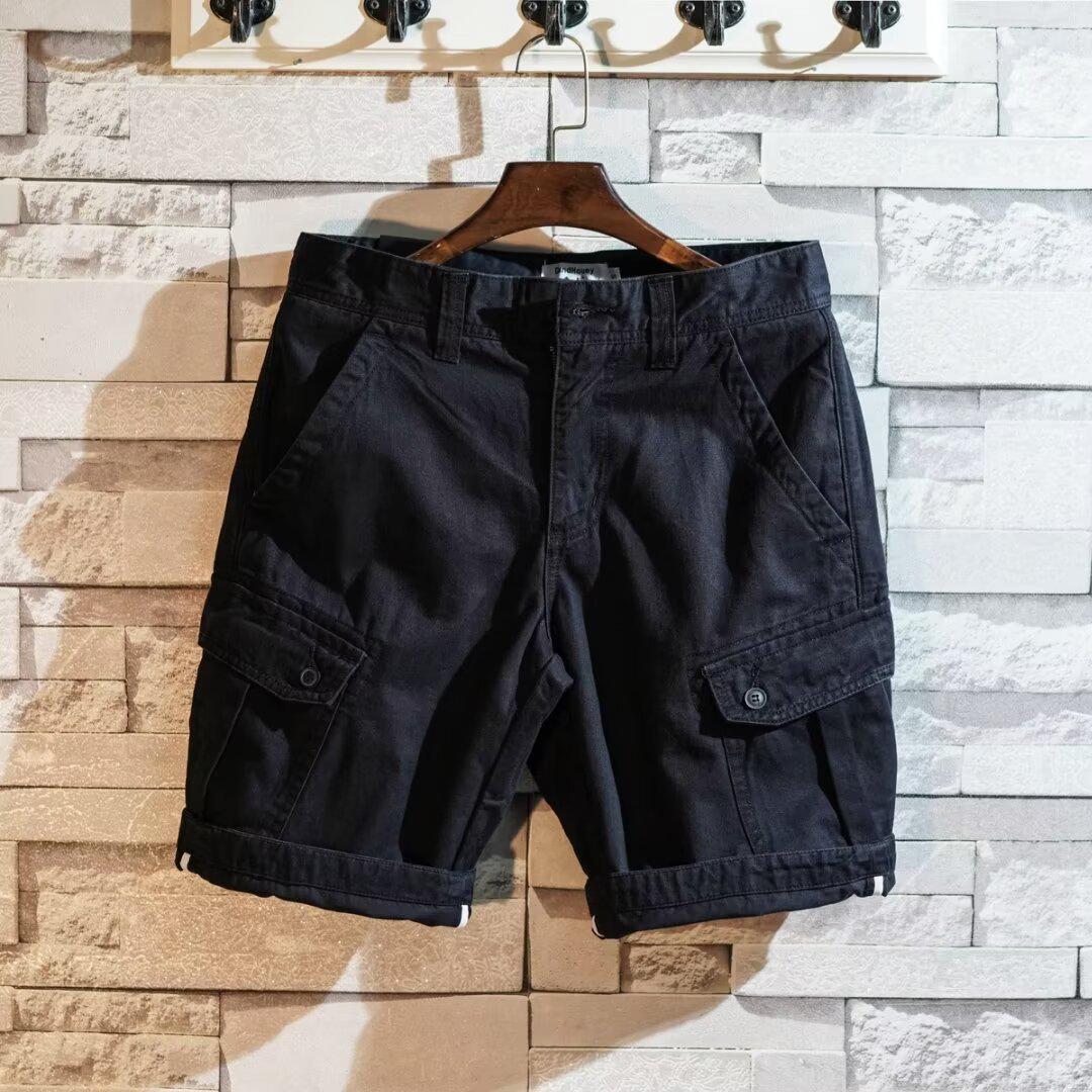 

Летние мужские рабочие шорты 2025 года — универсальные однотонные прямые повседневные модели M чёрный