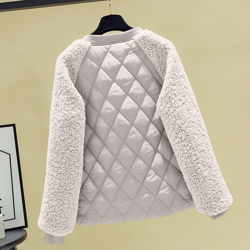 Womens Quilted Baseball Jacket Long Sleeve Thickened Cotton Padded Outerwear Zip Front Lightweight Warm Casual Coat