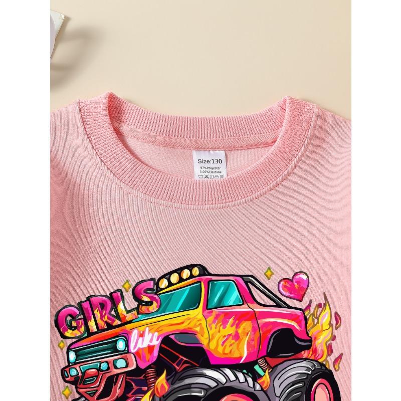 European sizes Kids' Casual Sweatshirt Printed Round Neck Pullover, Kids Like Monster Trucks Too, Casual Comfortable