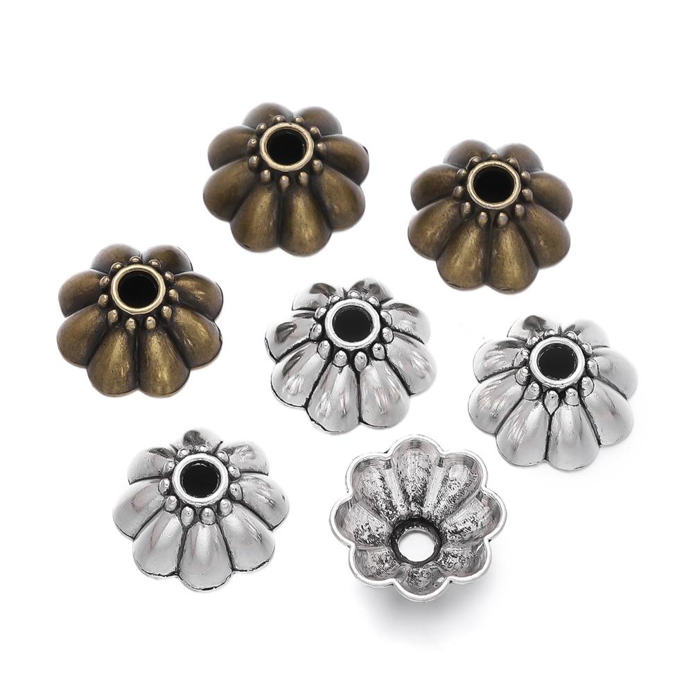 10pcs/Lot Antique Silver Color Alloy Leaf Flowers Bead End Caps for Jewelry Making Needlework Spacer Bead Caps DIY Accessories