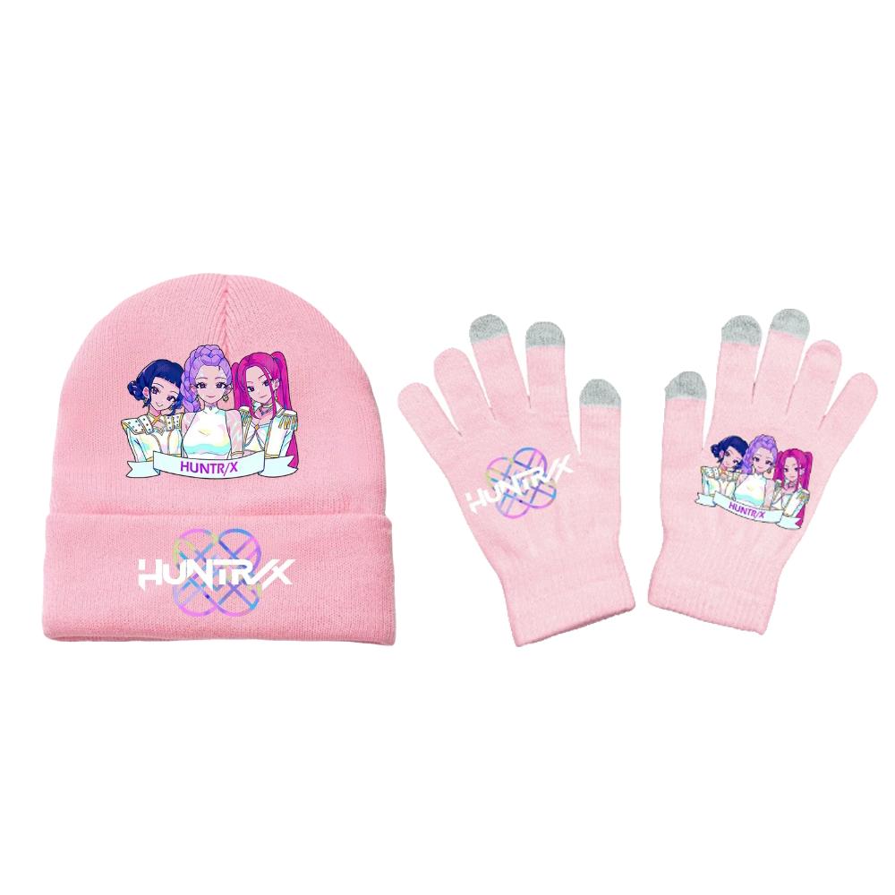 Set 2 Pezzi Cappello a Maglia e Guanti Invernali - Design Anime Kpop Demon Hunters, Carini Accessori Caldi per Ragazzi e Ragazze