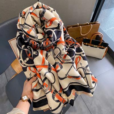 Luxury Chain Cashmere Hijab Poncho Women Thick Warm Winter Scarf Design Pashmina Travel Blanket Shawl Wraps Bufanda Echarpe