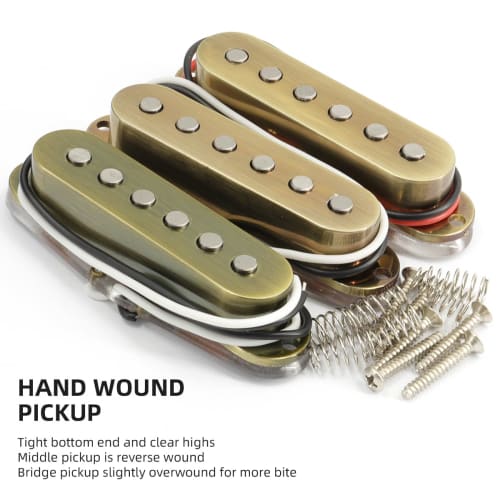 Ogdni Alnico 5 Strat Pickups, Single Coil Guitar Neck/Middle/Bridge Pickups, Cream, for Strat and Squier Electric Guitars (White)