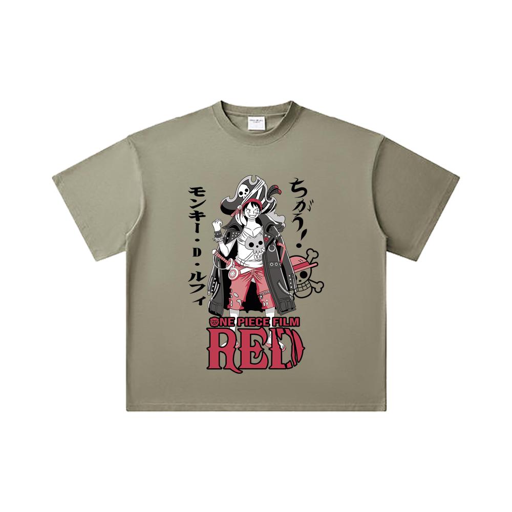 260 GSM Double Yarn 32 Count 100% Cotton One Piece V79 Luffy Film Red Print Unisex Heavy Cotton T Shirt