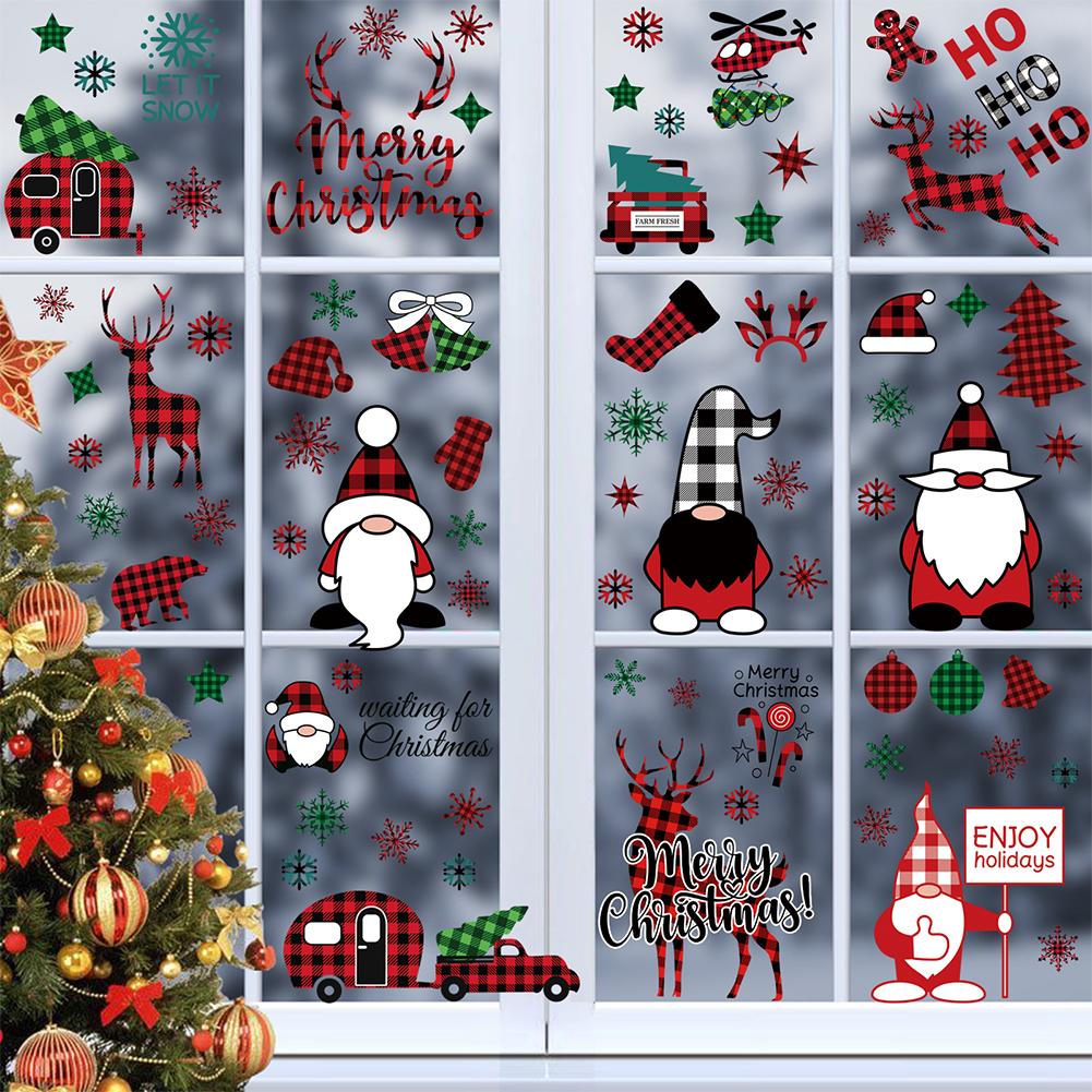 

93pcs Reusable PVC Christmas Window Stickers 9 Sheets Double Sided Snowflake Elk Pattern Window Decals For Glass Windows 20 x 30cm x 9