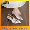 2025 spring and summer new pointed head thin heel French bow high heel single shoes fashion bag head sandals women's summer wear