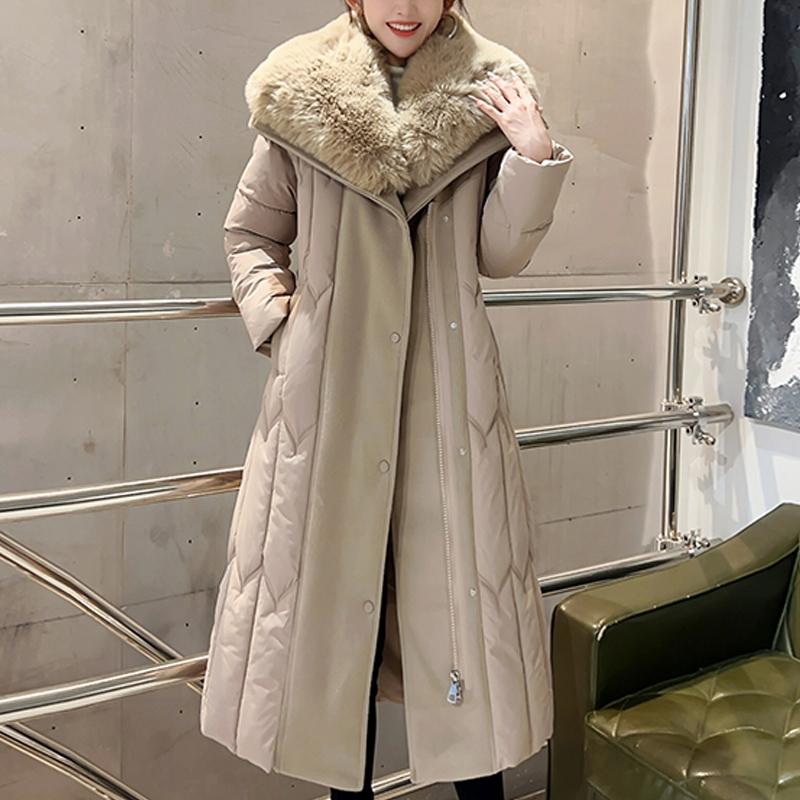 Plussstørrelse L-7XL Mote Vinterjakker Dame Lang Parkas Hette Stor Fuskepelskrage Løs Tykk Varm Overfrakk Casual Damekåper Med Belte